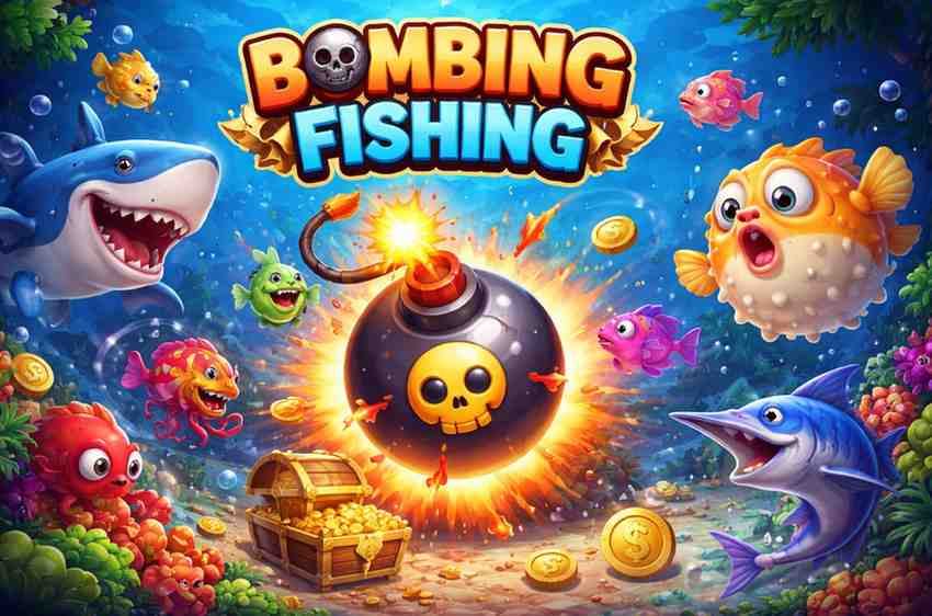 Tela de Bombing Fishing S58 com gráficos coloridos e peixes raros